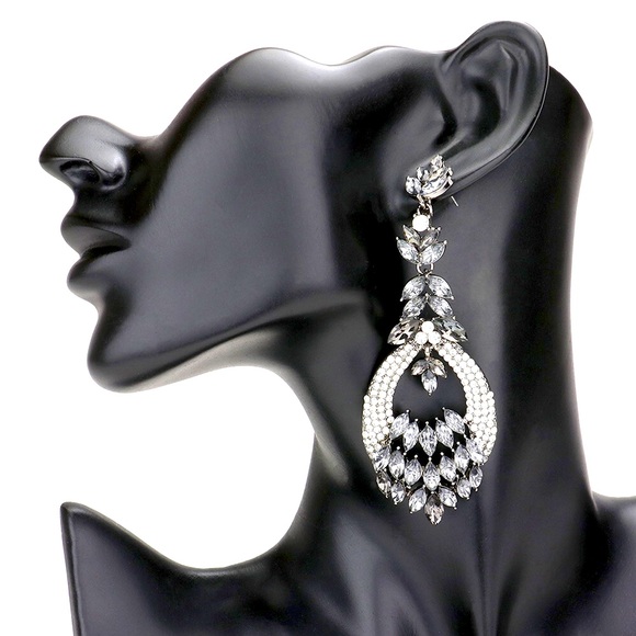 Jewelry - Crystal Rhinestone Pave Petal Cluster Drop Evening Statement Earrings